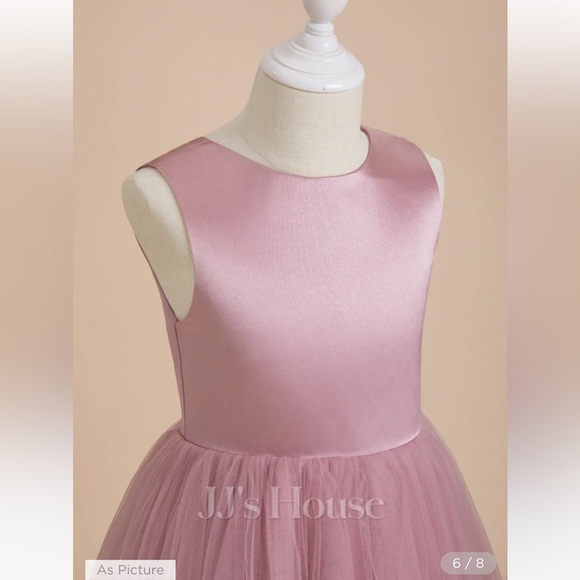 WHITE Ball-Gown/Princess Scoop Floor-Length Tulle Flower Girl Dress - Picture 4 of 7